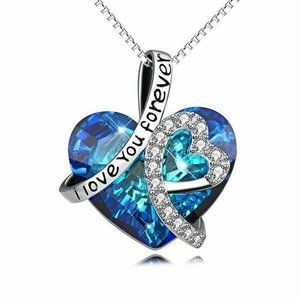 BLUE CRYSTAL HEART NECKLACE.